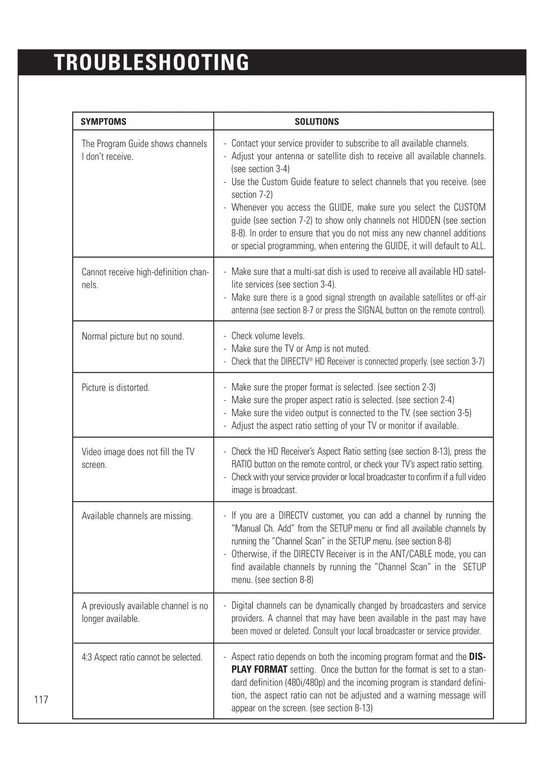 DirecTV HUGHES/ HTL-HD manual Don’t receive, See section, Nels Lite services see section, Screen, Image is broadcast 