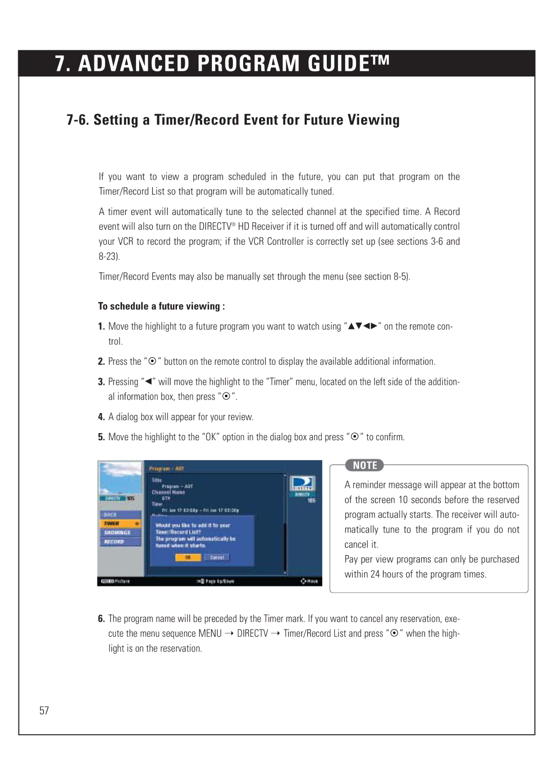 DirecTV HUGHES/ HTL-HD manual Setting a Timer/Record Event for Future Viewing, To schedule a future viewing 