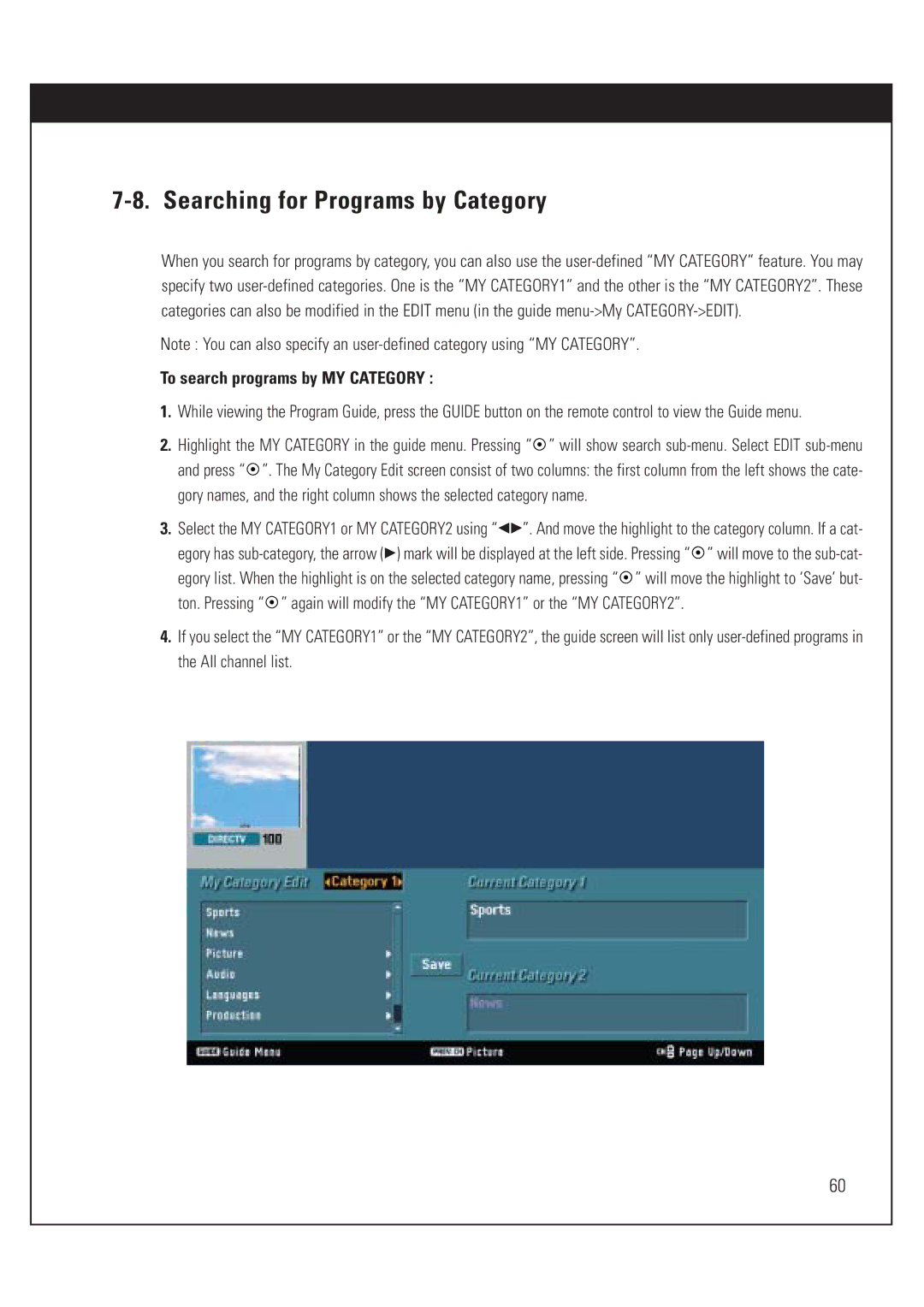 DirecTV HUGHES/ HTL-HD manual To search programs by MY Category 