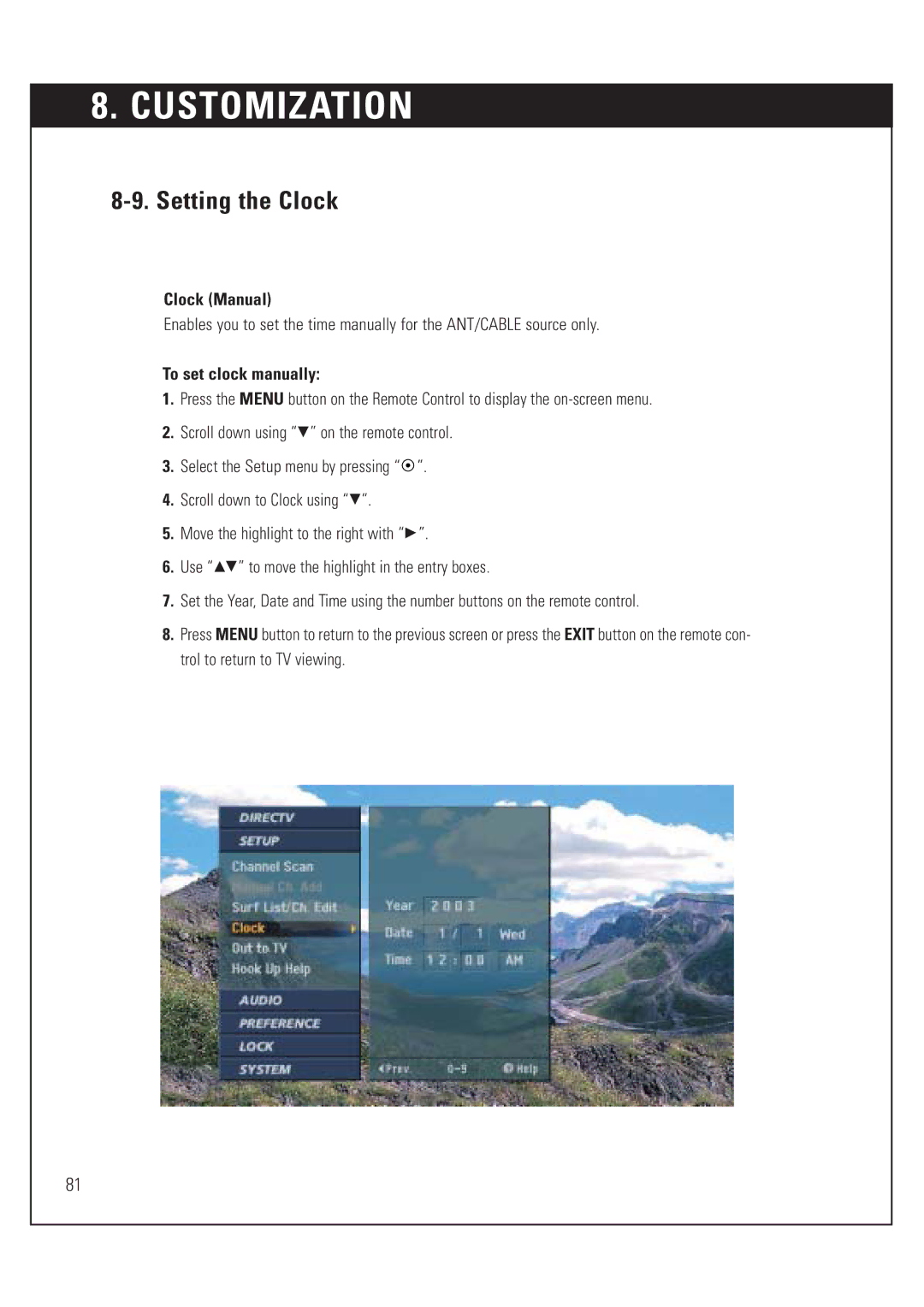 DirecTV HUGHES/ HTL-HD Clock Manual, To set clock manually 