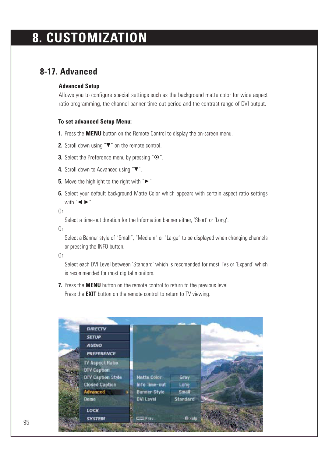 DirecTV HUGHES/ HTL-HD manual Advanced Setup, To set advanced Setup Menu 