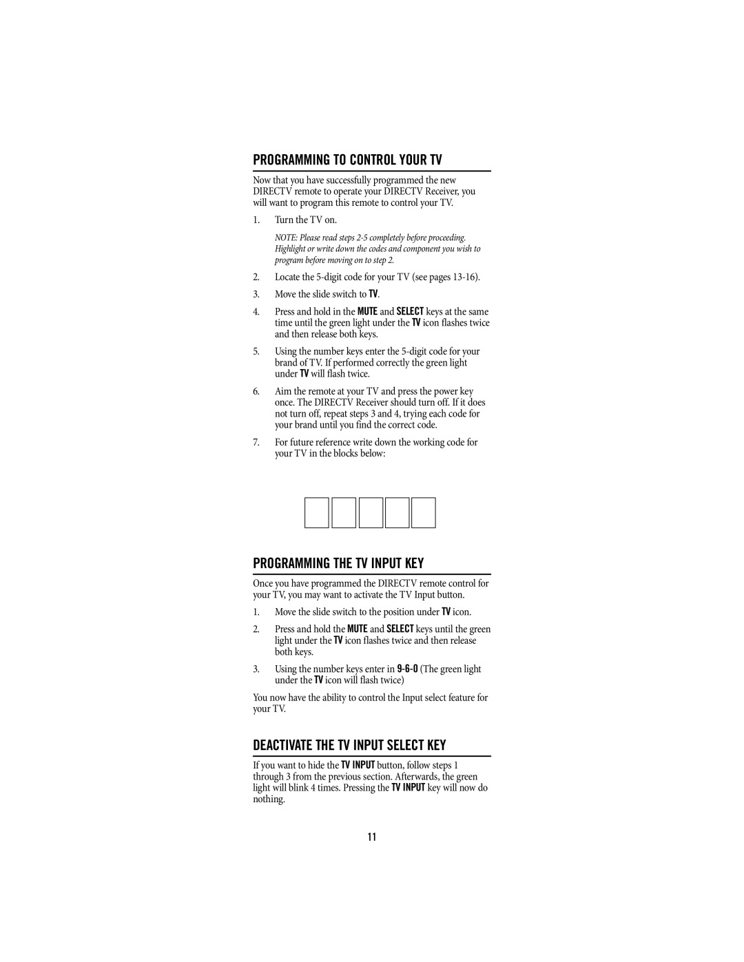 DirecTV pmn manual Programming the TV Input KEY, Programming to Control Your TV 