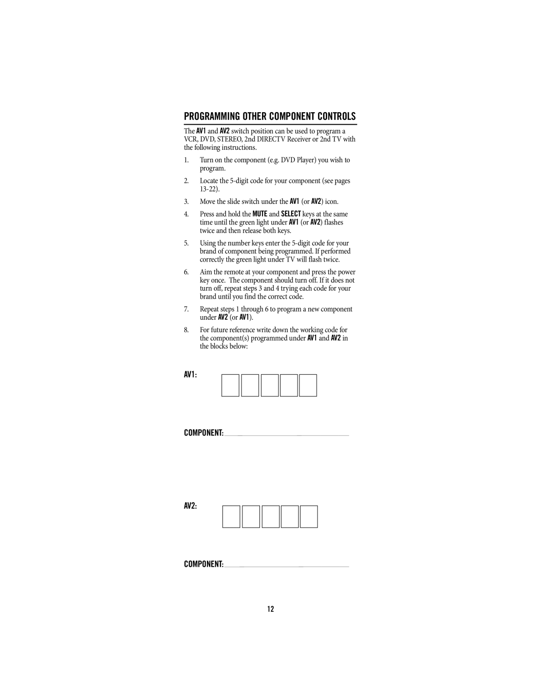 DirecTV pmn manual AV1, AV2 