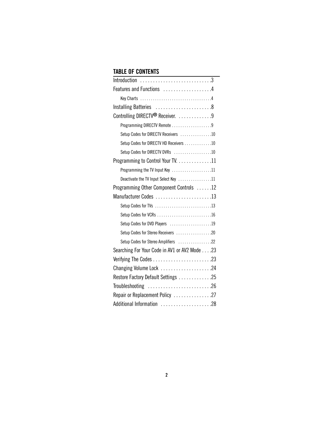 DirecTV pmn manual Table of Contents 