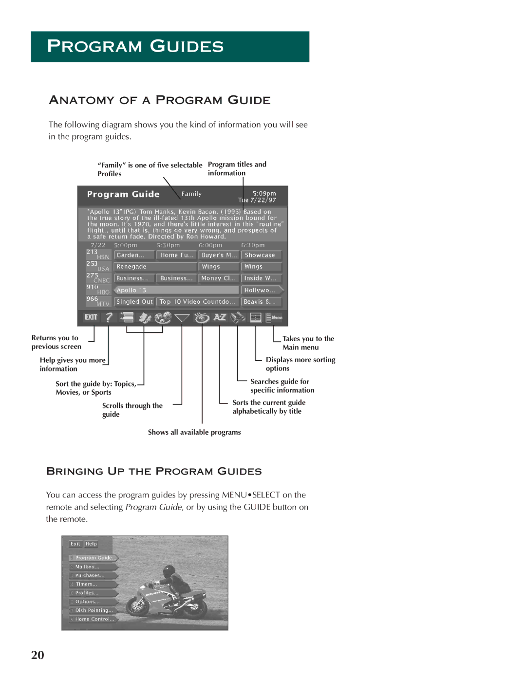 DirecTV ProScan DSS Receiver manual Program Guides, Anatomy of a Program Guide 