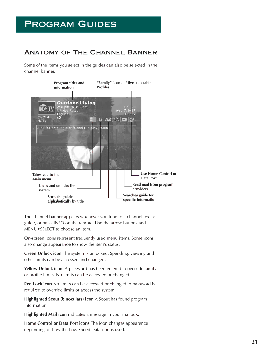 DirecTV ProScan DSS Receiver manual Anatomy of the Channel Banner 