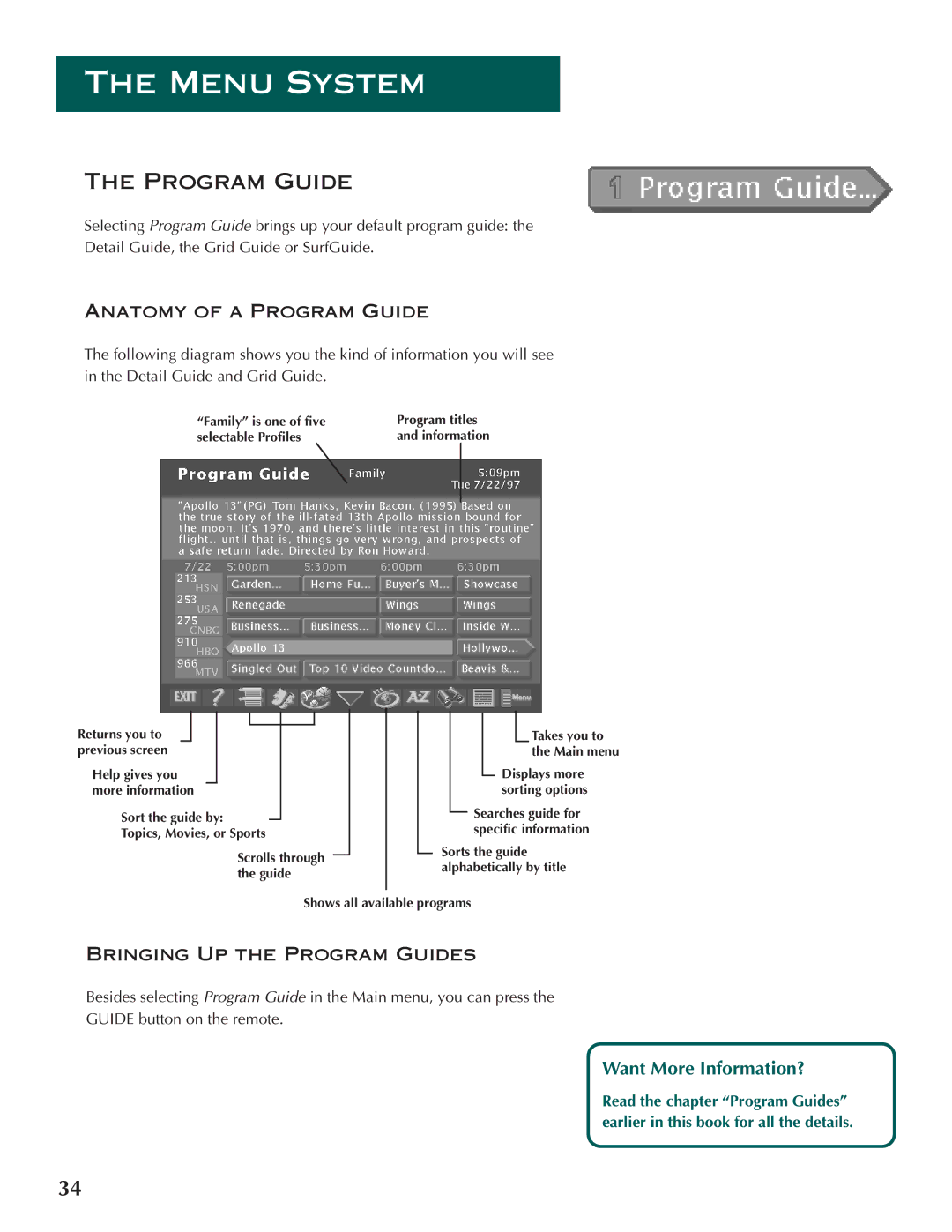 DirecTV ProScan DSS Receiver manual Want More Information?, Program Guide 