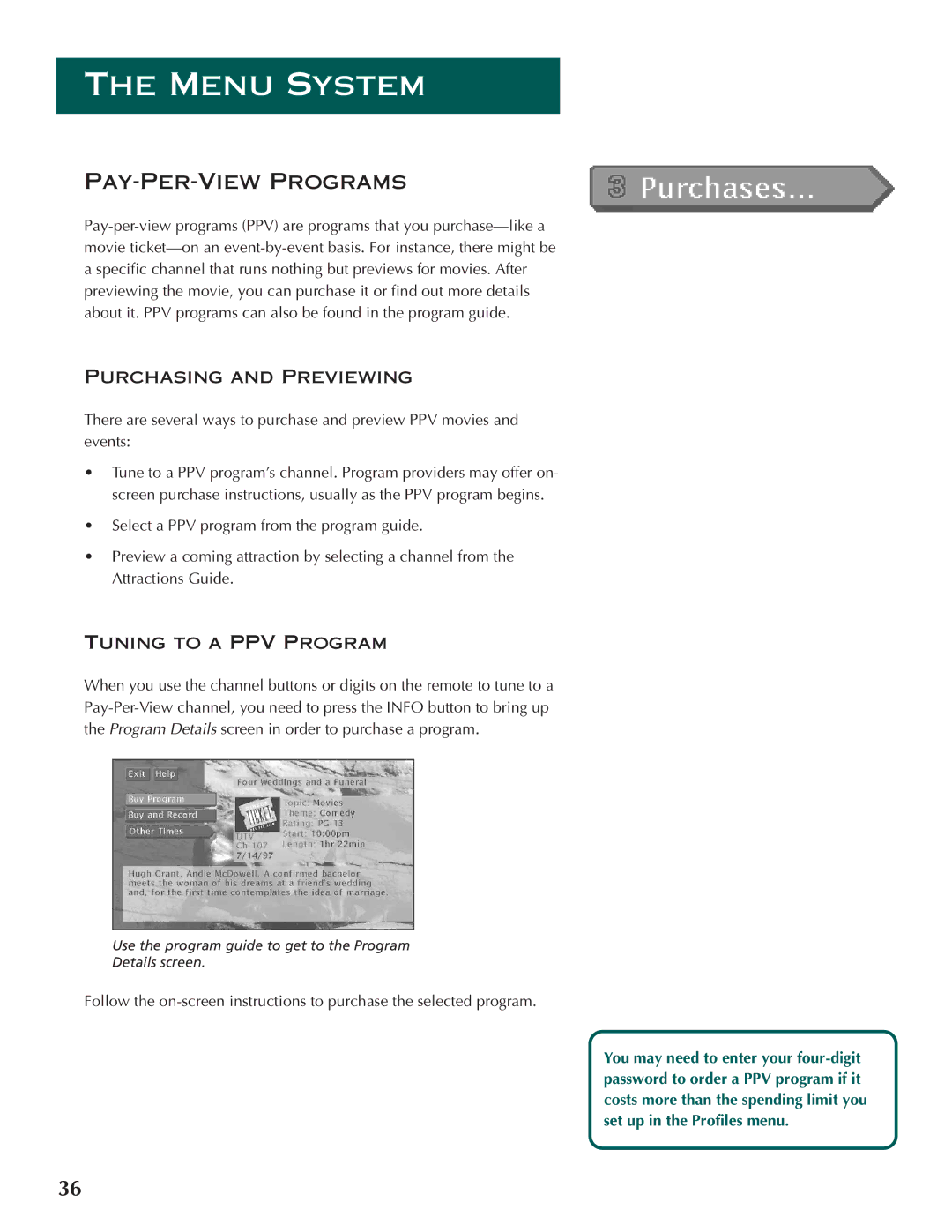 DirecTV ProScan DSS Receiver manual PAY-PER-VIEW Programs 