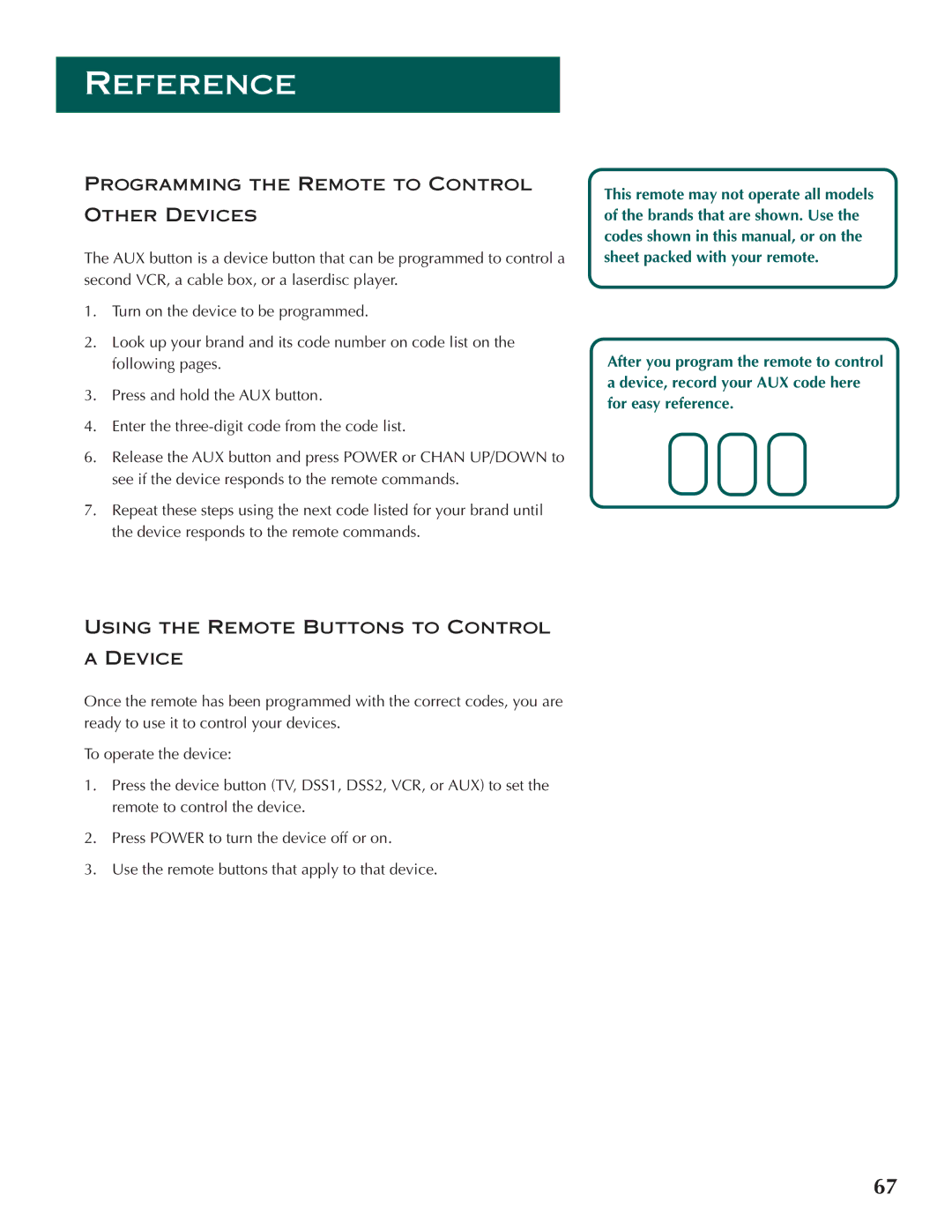 DirecTV ProScan DSS Receiver manual Programming the Remote to Control Other Devices 