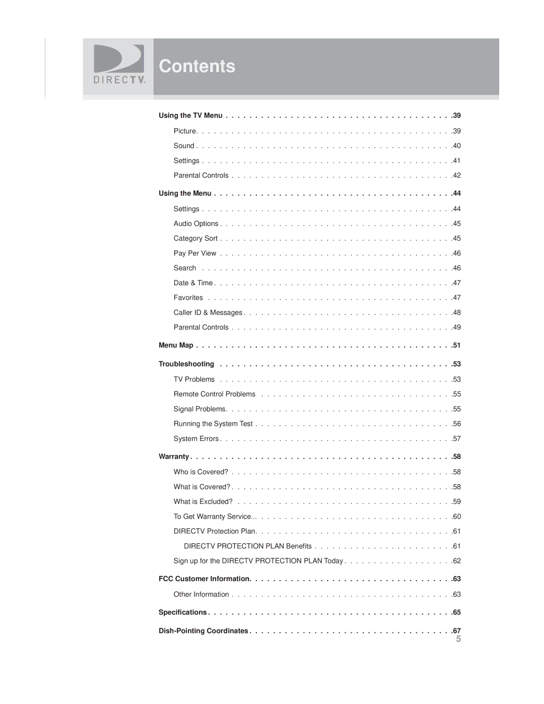 DirecTV SAT GO manual Using the TV Menu, Using the Menu, Warranty, FCC Customer Information 