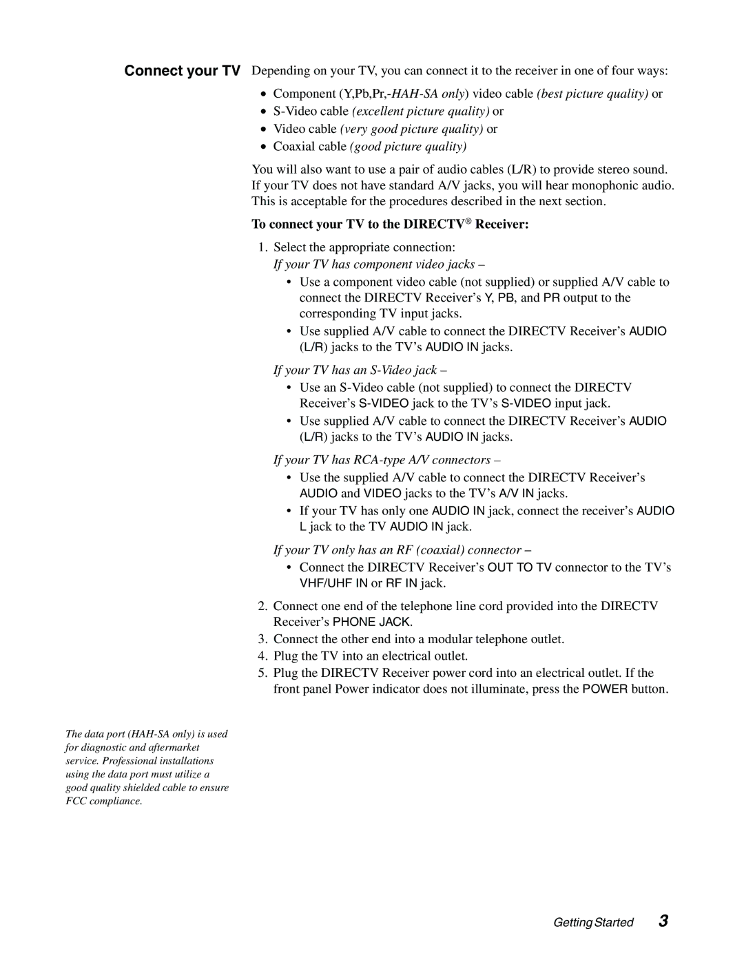 DirecTV HBH-SA, SD-HBH manual To connect your TV to the Directv Receiver 