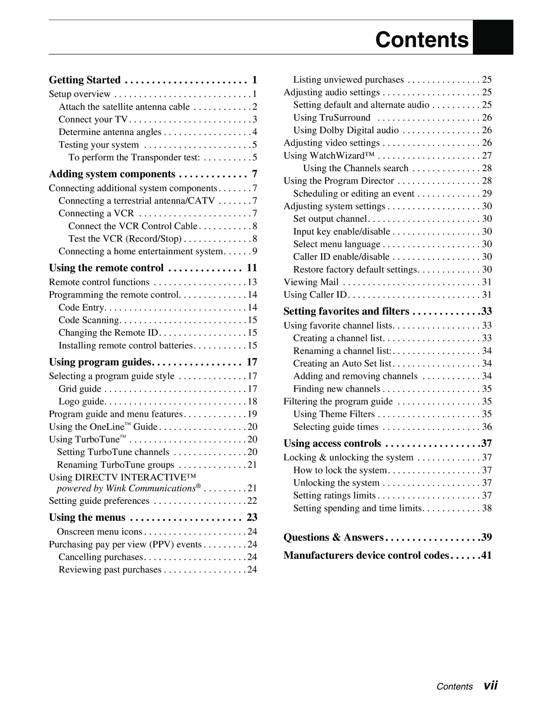 DirecTV HBH-SA, SD-HBH manual Contents 