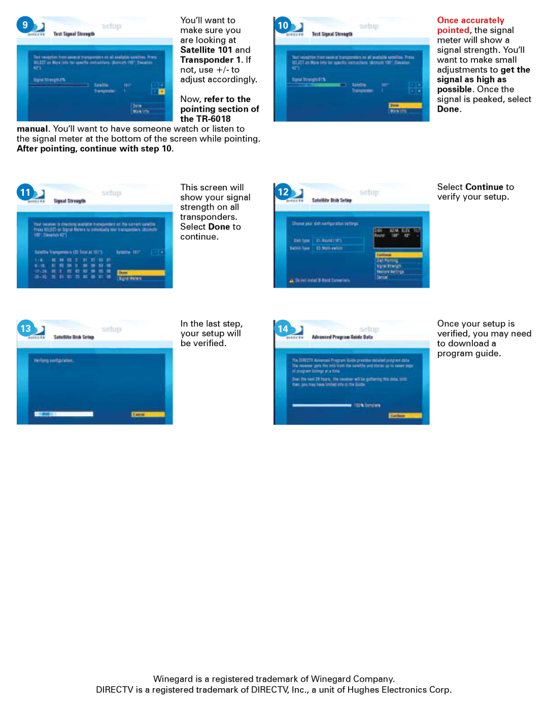 DirecTV manual Now, refer to the pointing section of the TR-6018, After pointing, continue with step 