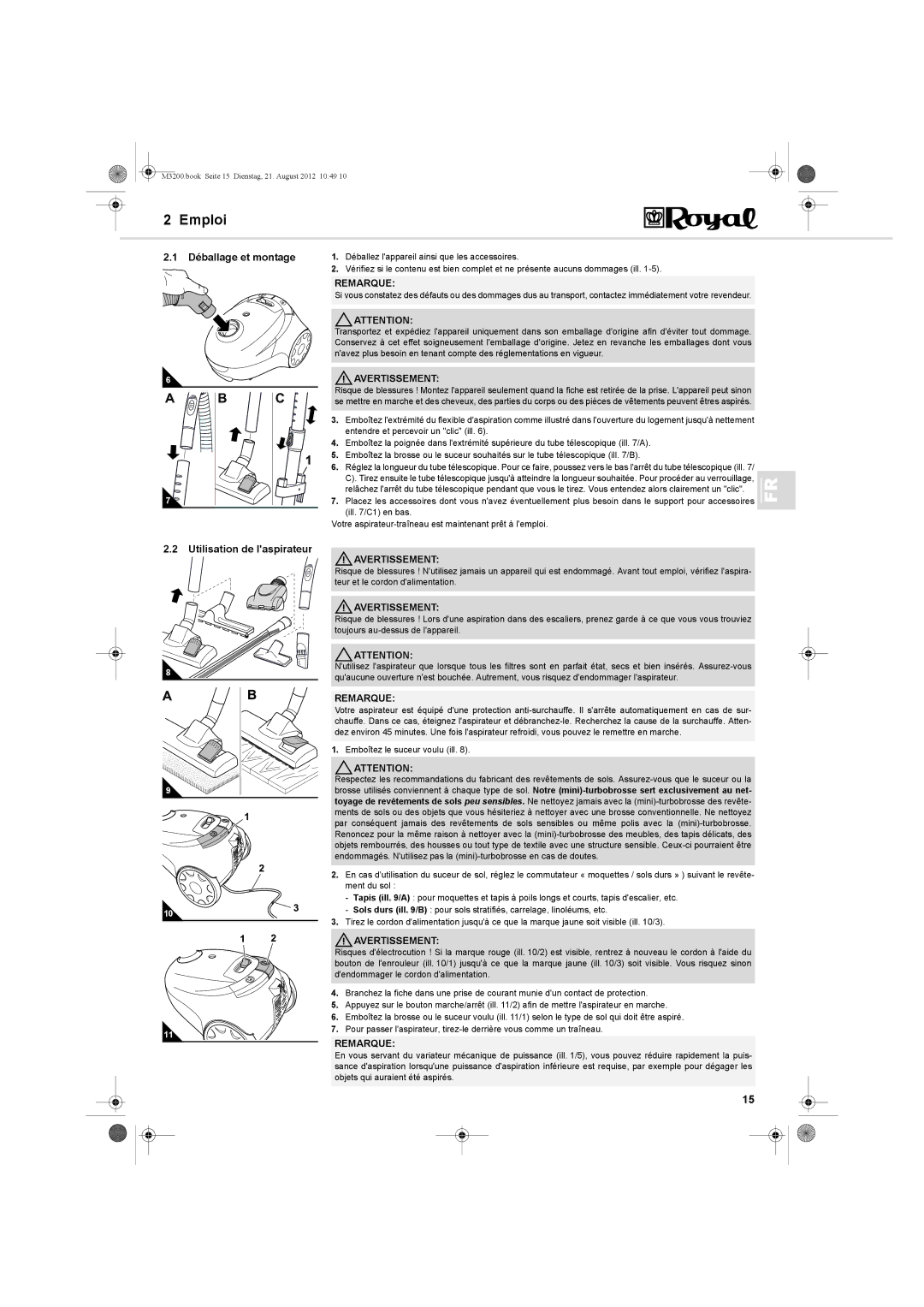 Dirt Devil BG-1 manual Emploi, Déballage et montage, Utilisation de laspirateur, Ill /C1 en bas 