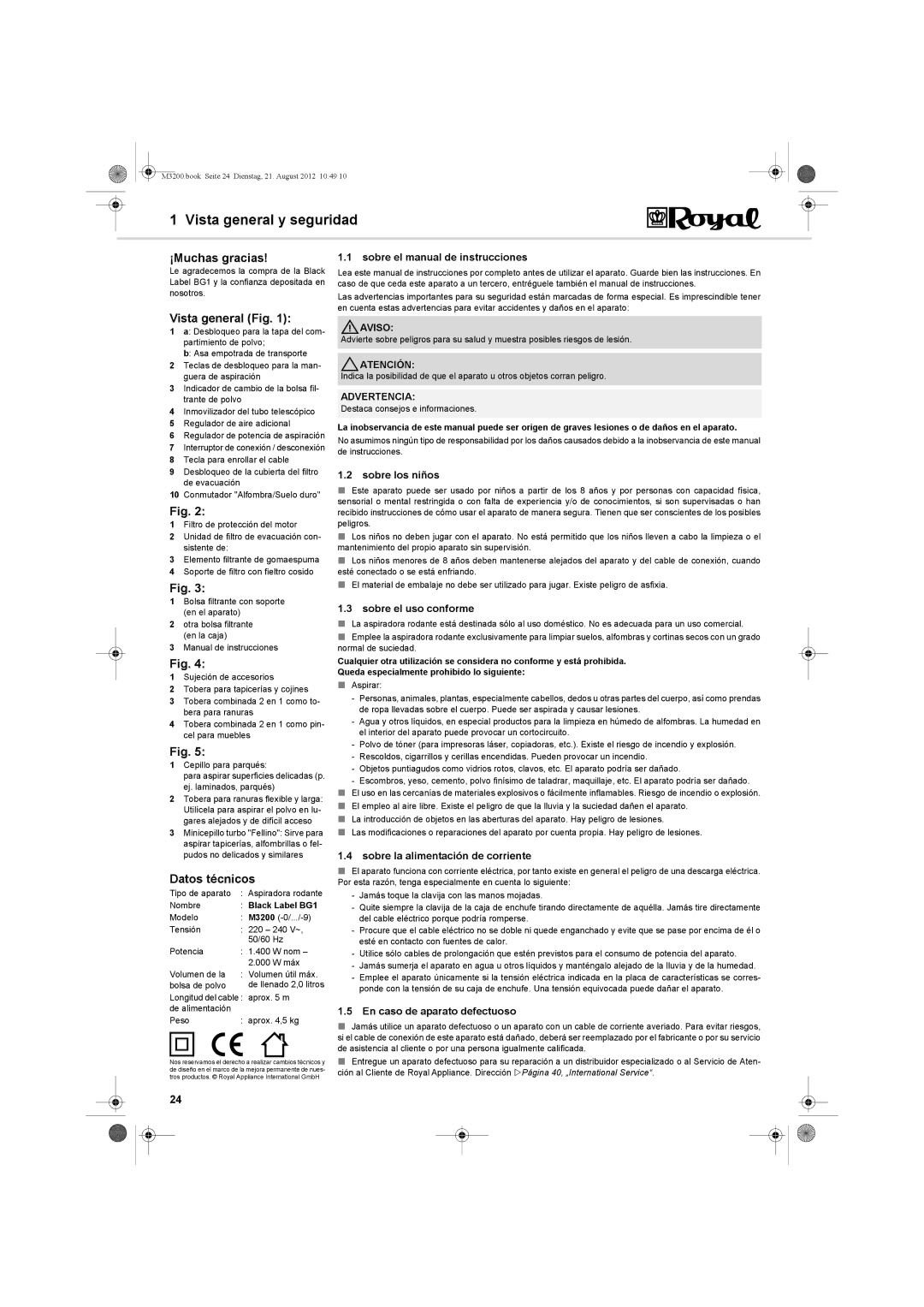 Dirt Devil BG-1 manual Vista general y seguridad, ¡Muchas gracias, Vista general Fig, Datos técnicos 