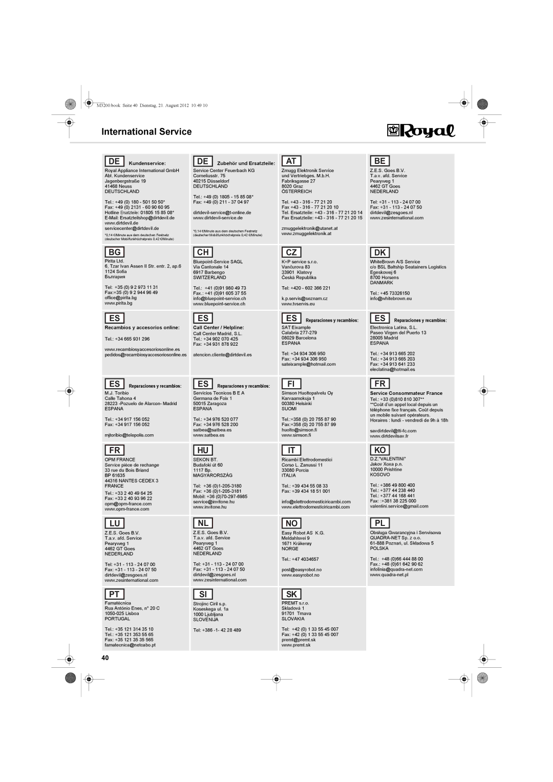 Dirt Devil BG-1 manual International Service 