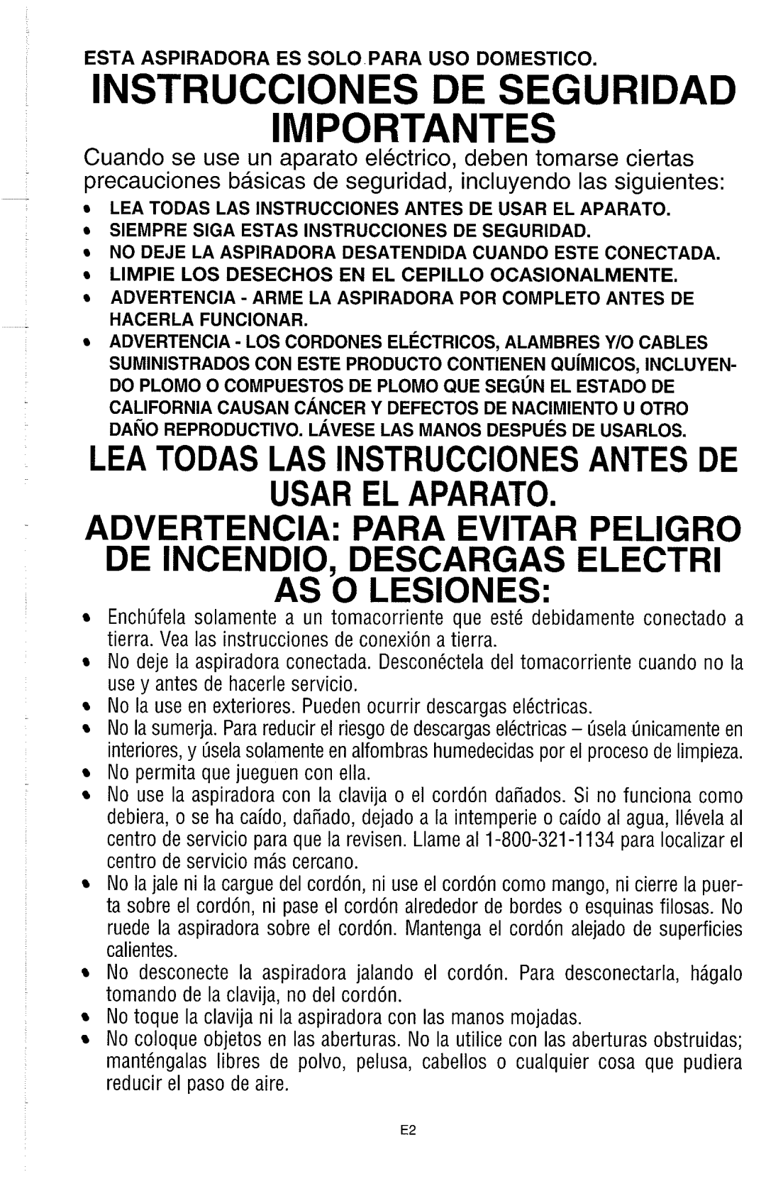 Dirt Devil Carpet Shampooer owner manual Instrucciones DE Seguridad 