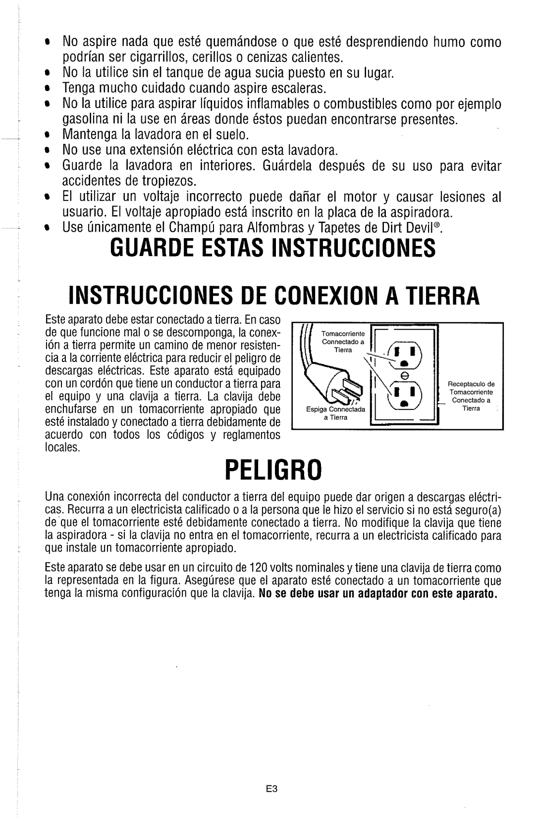 Dirt Devil Carpet Shampooer owner manual Guarde Estas Instrucciones 