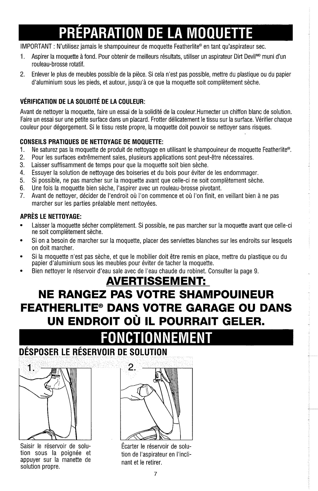 Dirt Devil Carpet Shampooer owner manual UN Endroit ou IL Pourrait Geler 