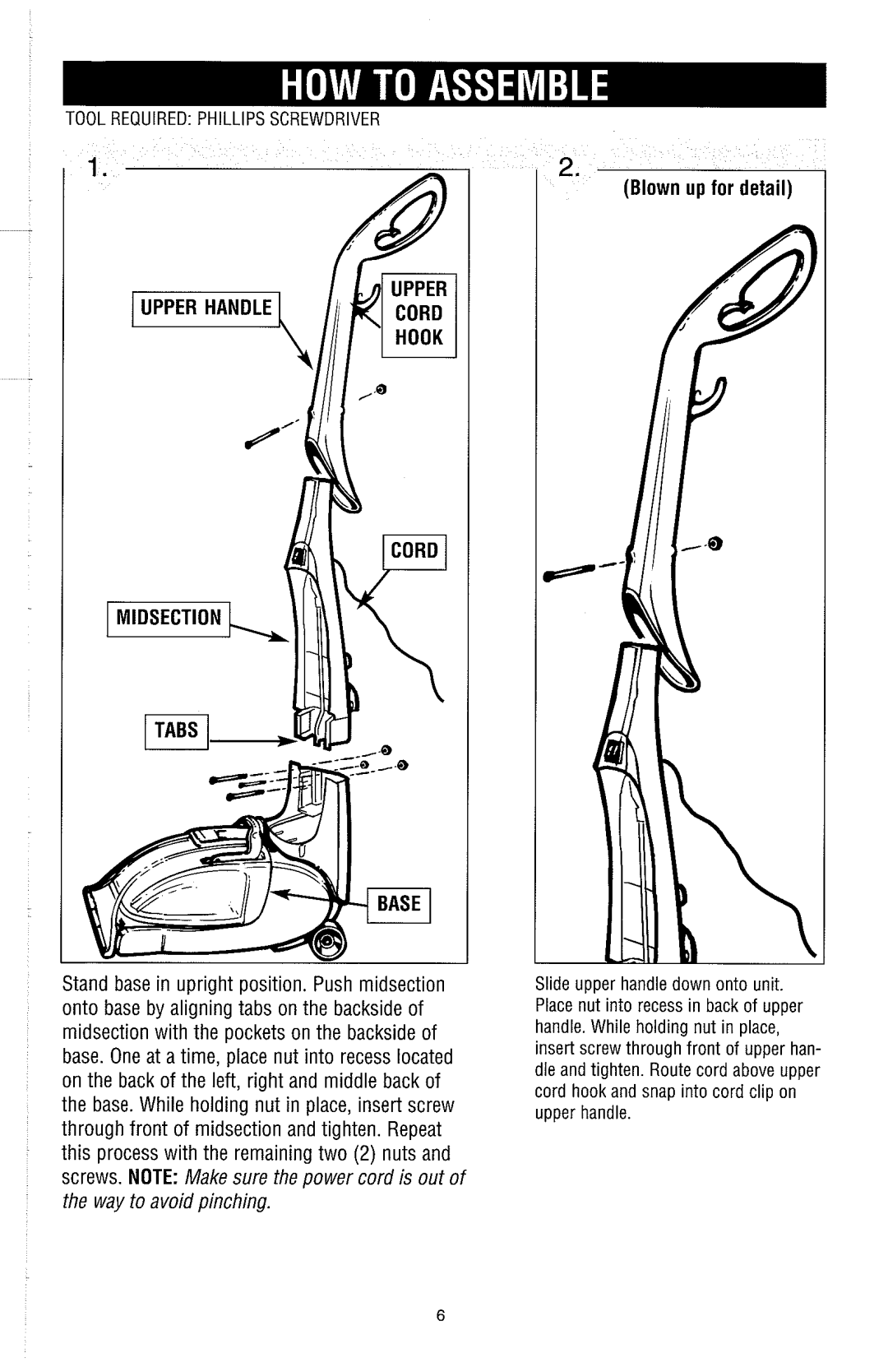 Dirt Devil Carpet Shampooer owner manual Tool Required Phillips Screwdriver 