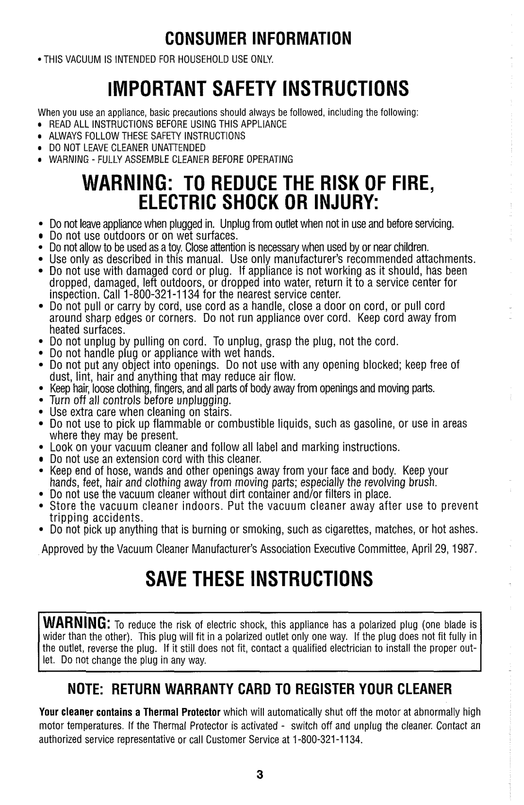 Dirt Devil hand held vacuum owner manual Important Safety Instructions 