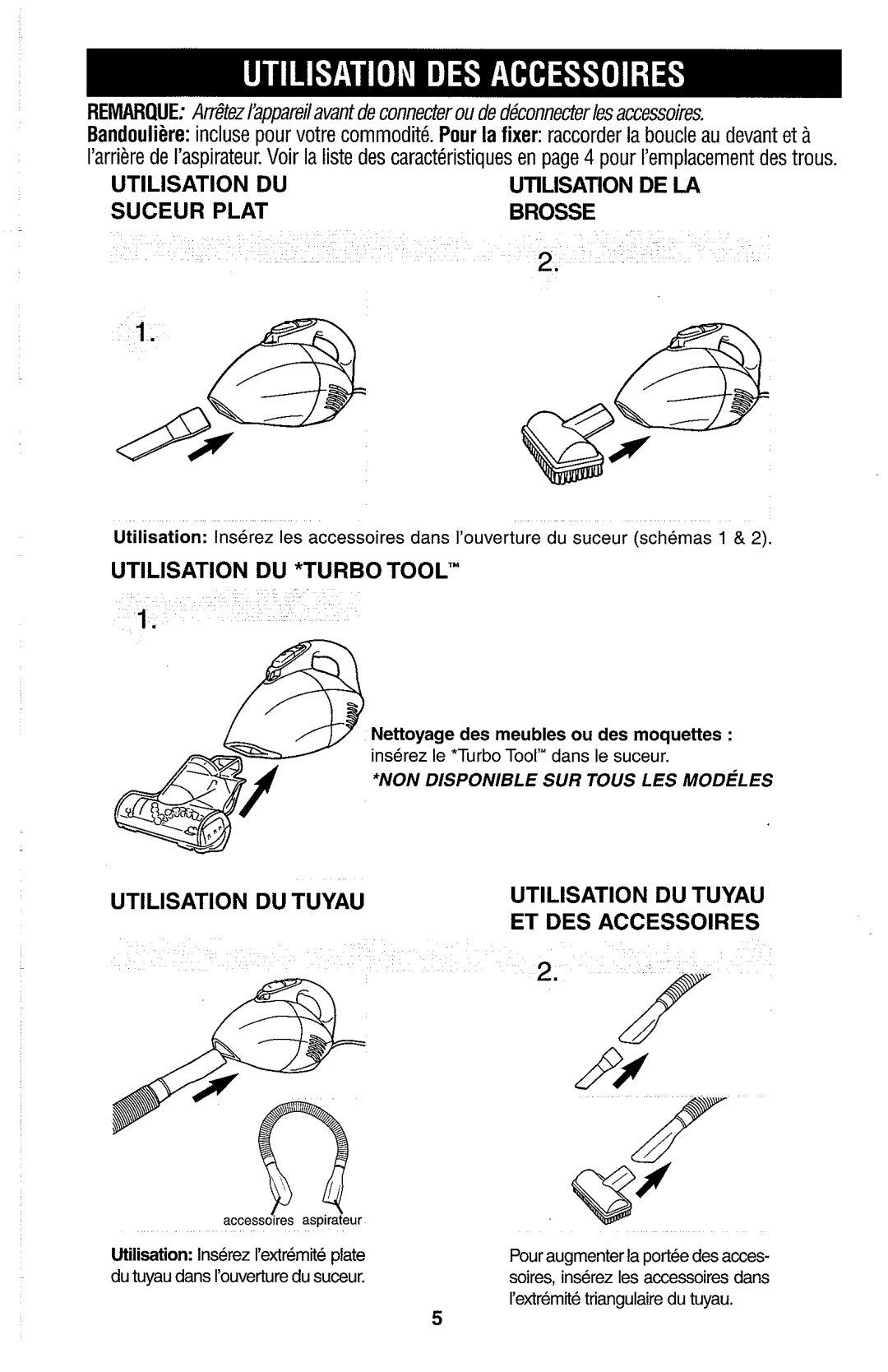 Dirt Devil Hand Vac owner manual Suceur Plat Brosse, Tool, ET DES Accessoires 