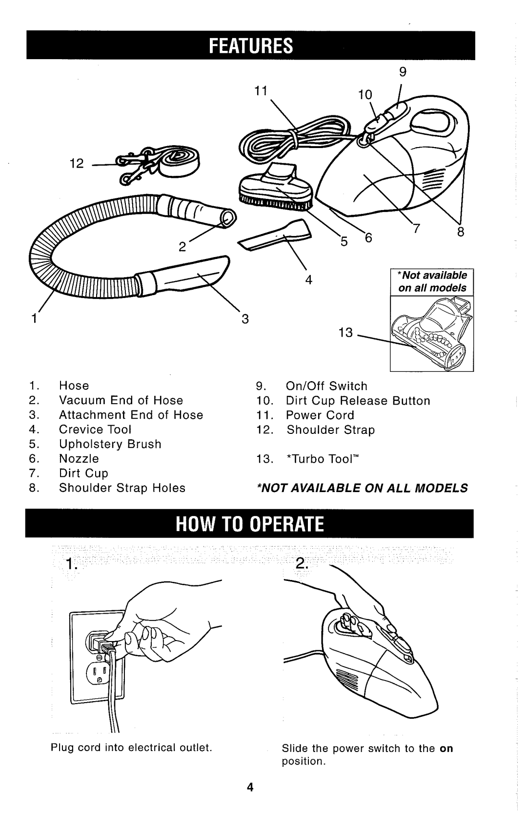 Dirt Devil Hand Vac owner manual Shoulder Strap Holes*NOT Available on ALL Models 