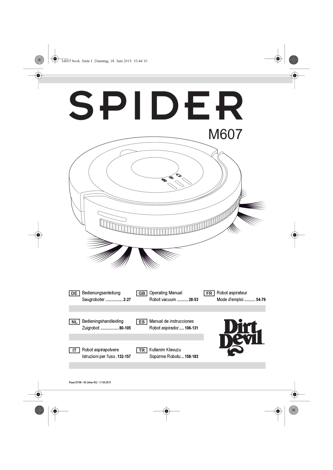 Dirt Devil m607 manual Saugroboter, 28-53, 54-79, Zuigrobot, Kullanim Klavuzu Süpürme Robotu 