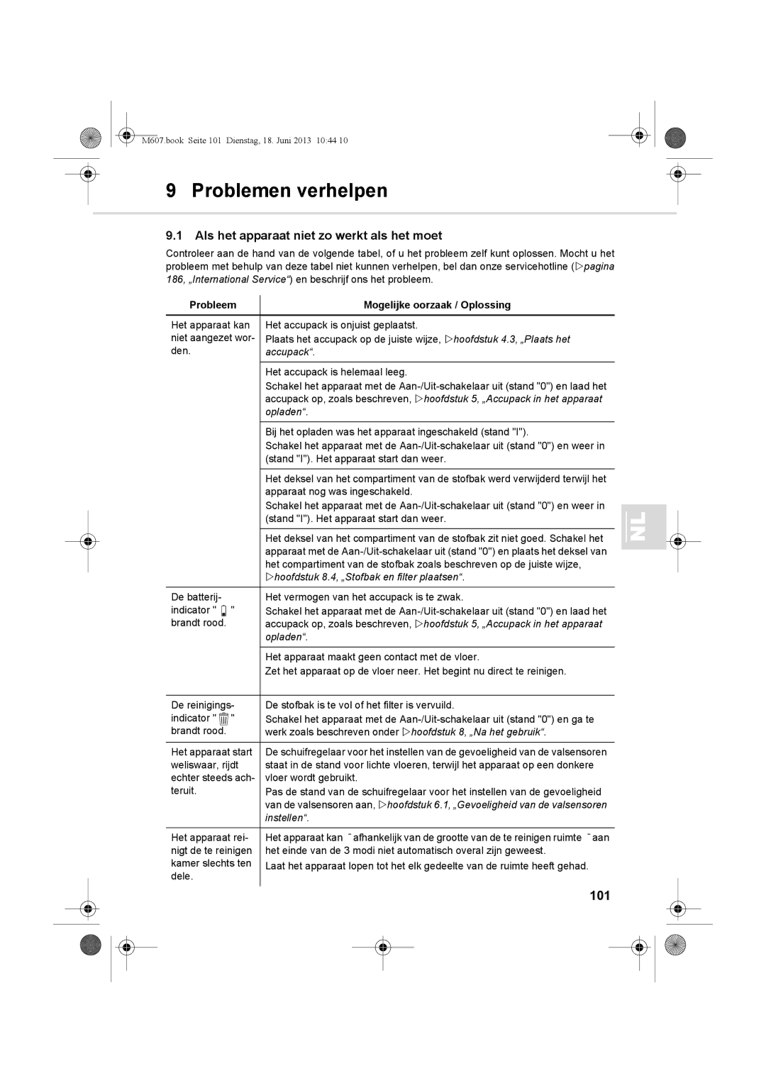 Dirt Devil m607 manual Problemen verhelpen, Als het apparaat niet zo werkt als het moet, 101 