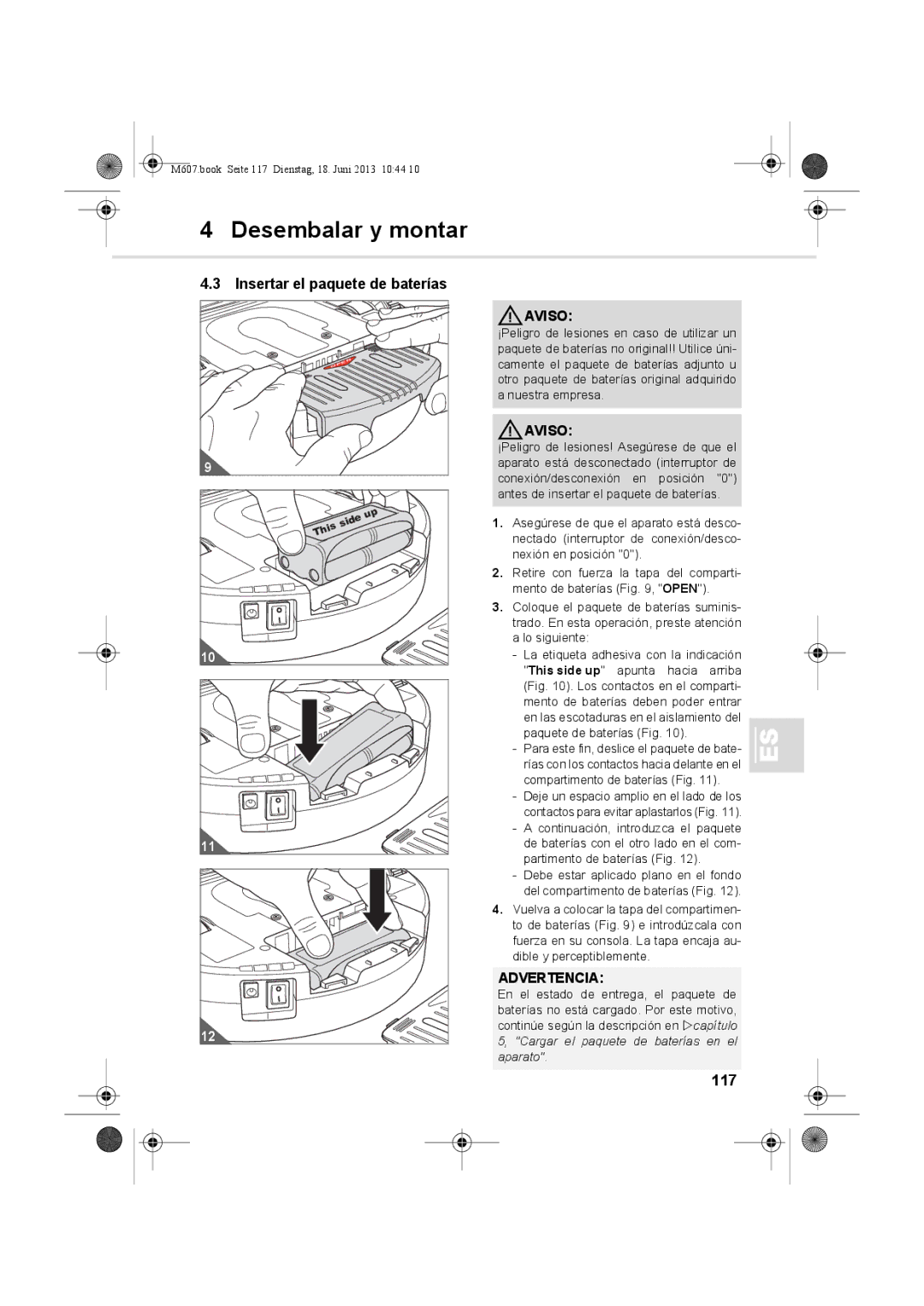 Dirt Devil m607 manual Insertar el paquete de baterías, 117 