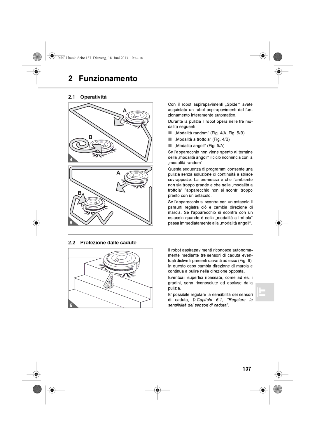 Dirt Devil m607 manual Funzionamento, Protezione dalle cadute, 137 