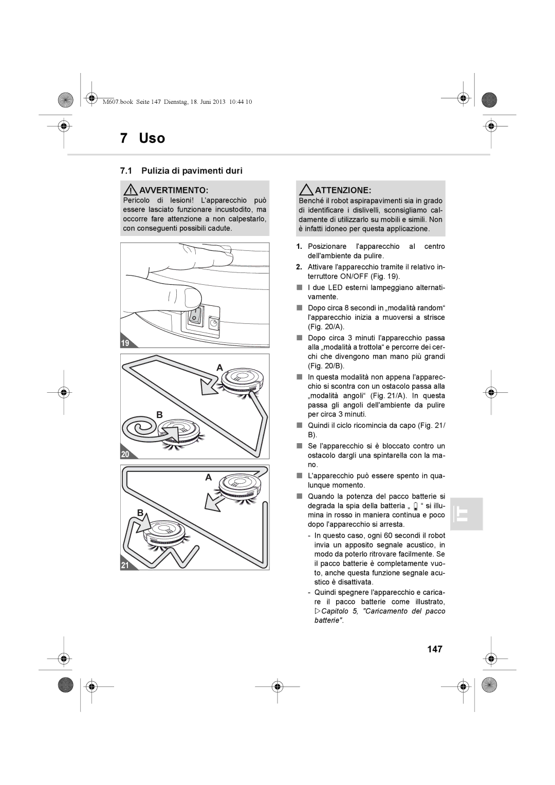 Dirt Devil m607 manual Pulizia di pavimenti duri, 147 