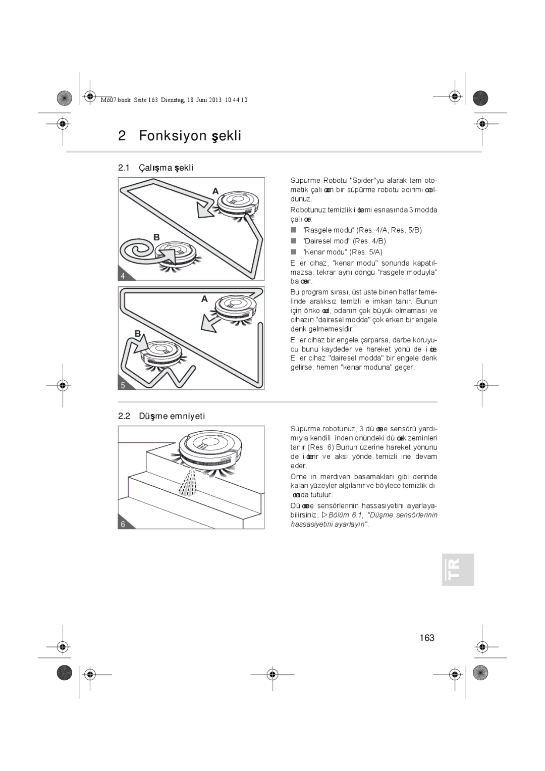 Dirt Devil m607 manual Fonksiyon şekli, Çalışma şekli, Düşme emniyeti, 163 