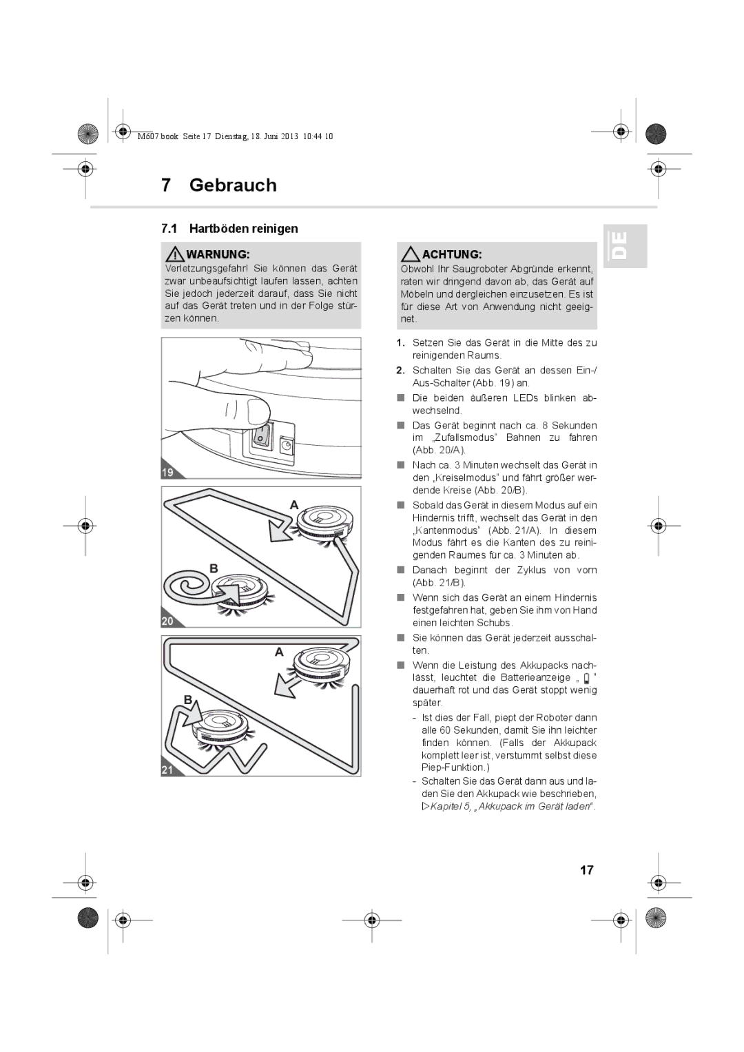 Dirt Devil m607 manual Gebrauch, Hartböden reinigen 