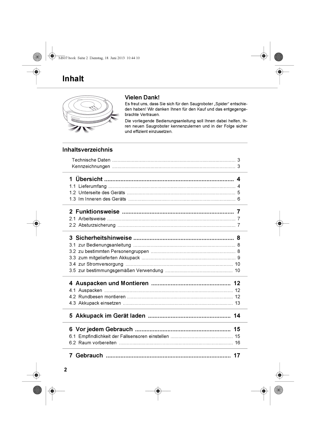 Dirt Devil m607 manual Inhalt 