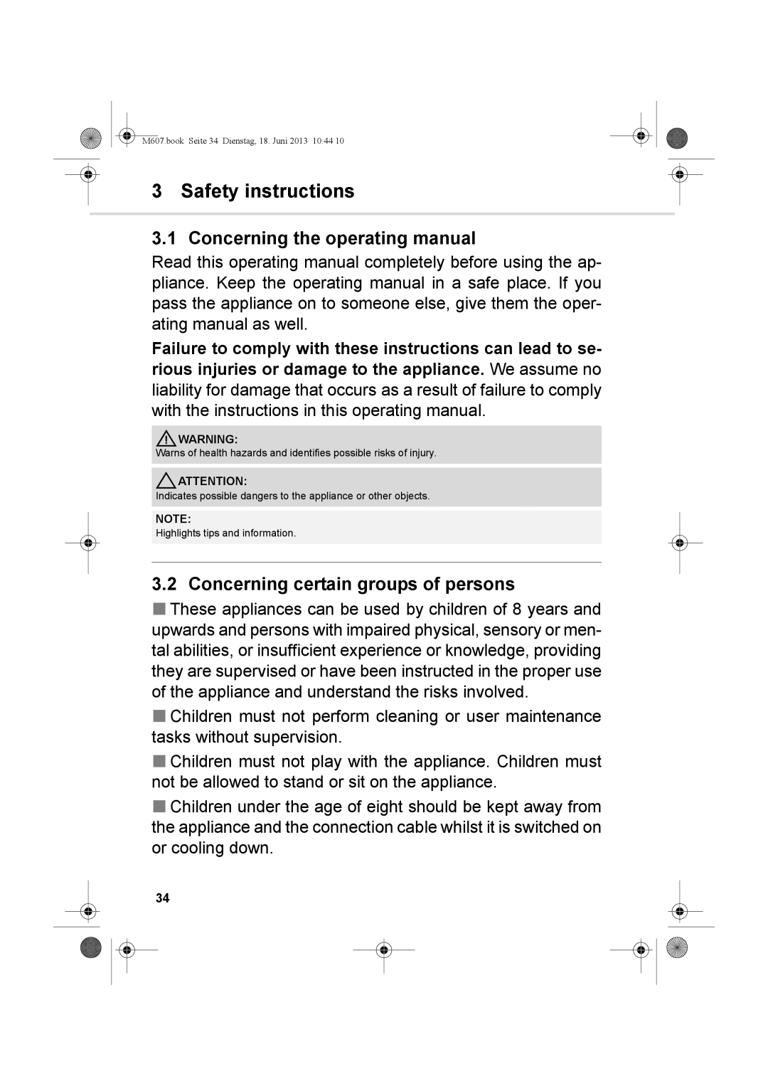 Dirt Devil m607 Safety instructions, Concerning the operating manual, Concerning certain groups of persons 