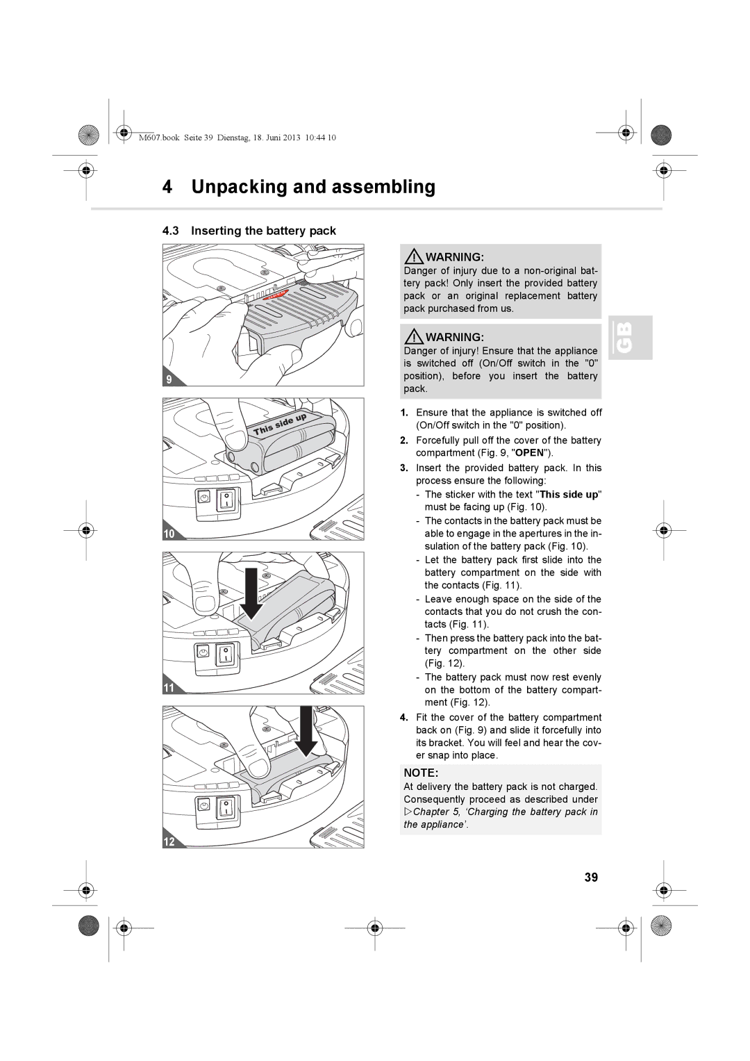 Dirt Devil m607 manual Inserting the battery pack 