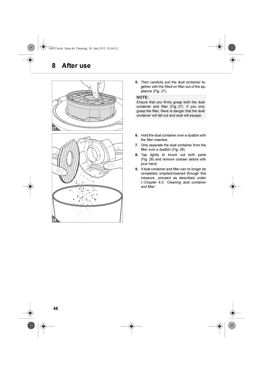 Dirt Devil m607 manual  .3, ‘Cleaning dust container and filter’ 