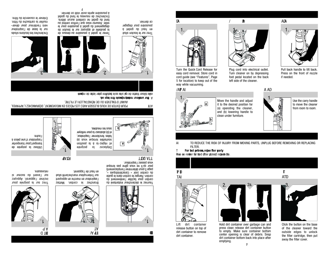 Dirt Devil UD20005EBN, UD20005BDI, UD20005DI, UD20005BSP HOW to Operate, DIRT CONTAINER & Filter REMOVAL & Replacement 