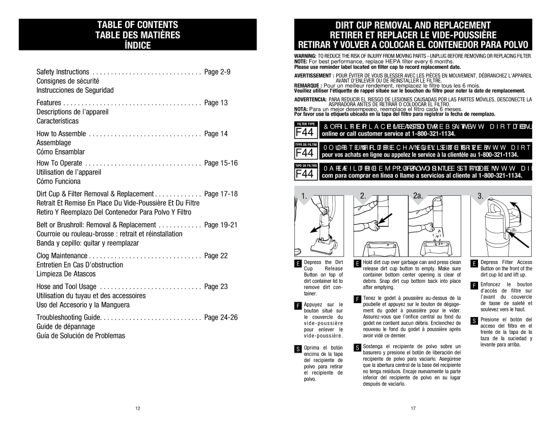 Dirt Devil UD20015 owner manual F44 