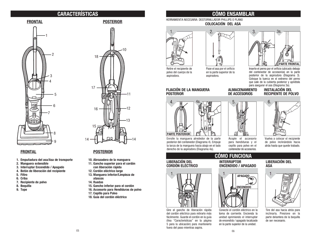 Dirt Devil UD40195, 1-113217-000 owner manual Características Cómo Ensamblar 