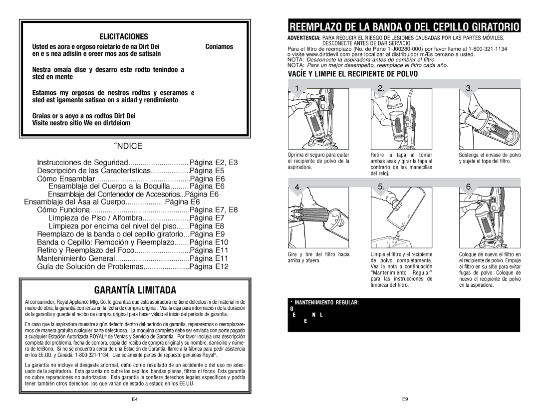 Dirt Devil UD40235B, UD40235DI, 1-113354-000, UD40235HD owner manual Vacíe Y Limpie EL Recipiente DE Polvo 