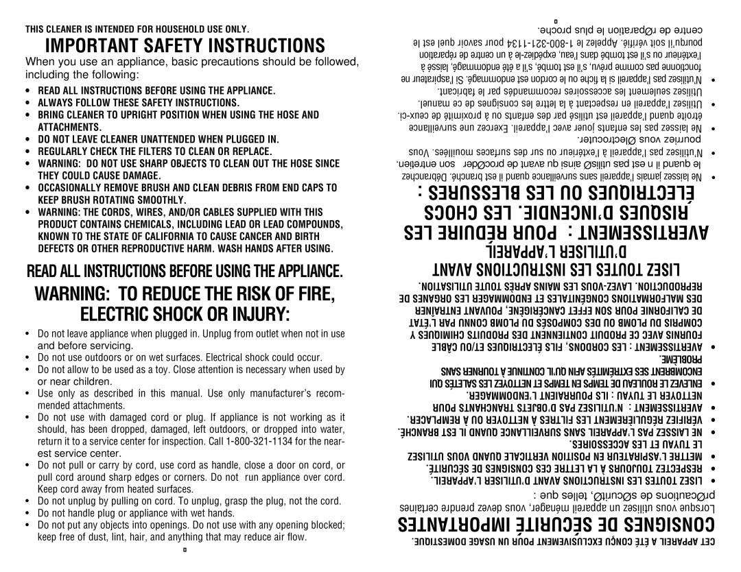 Dirt Devil UD40235DI, UD40235B, 1-113354-000, UD40235HD owner manual Important Safety Instructions 