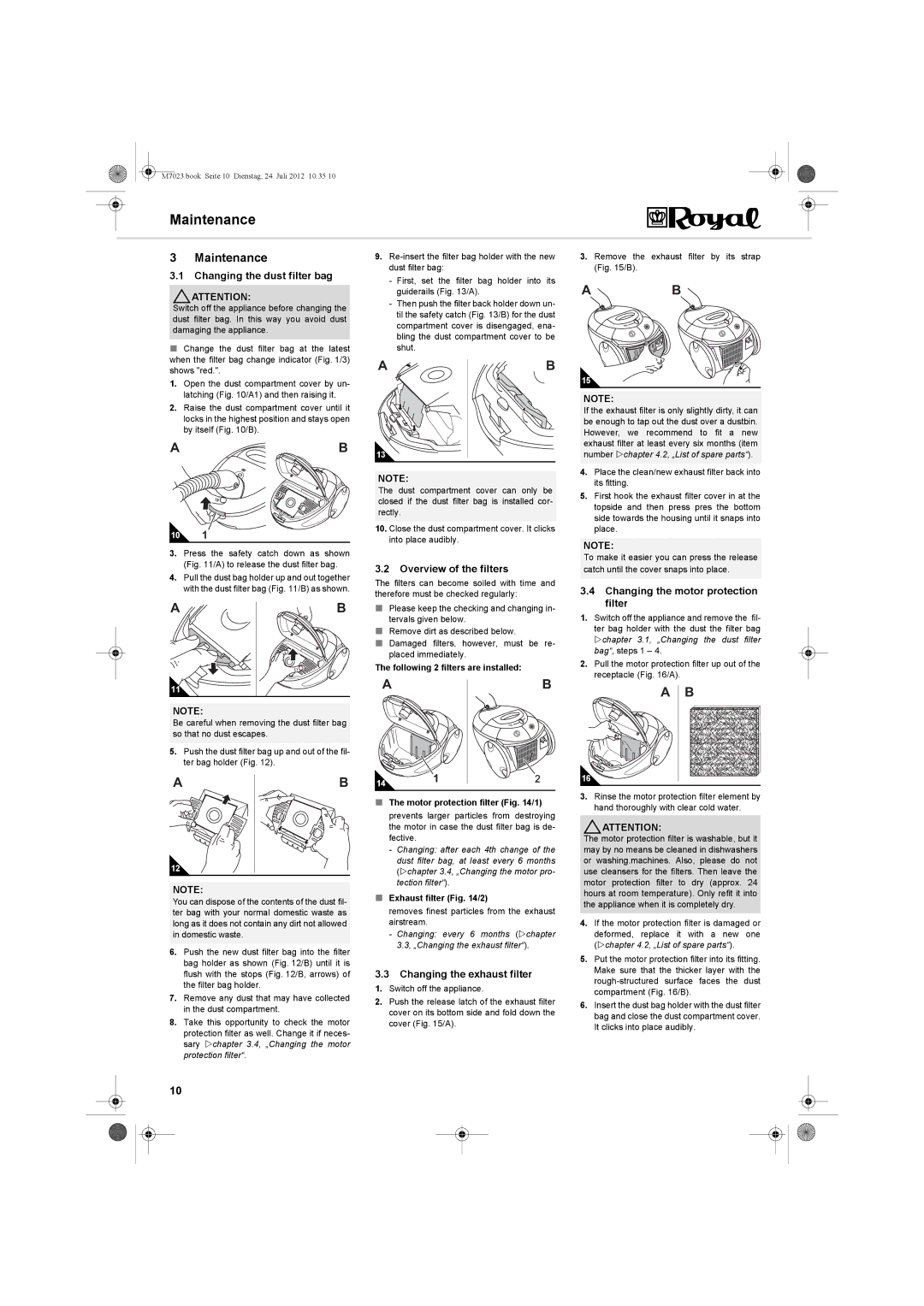 Dirt Devil V101 manual Maintenance 