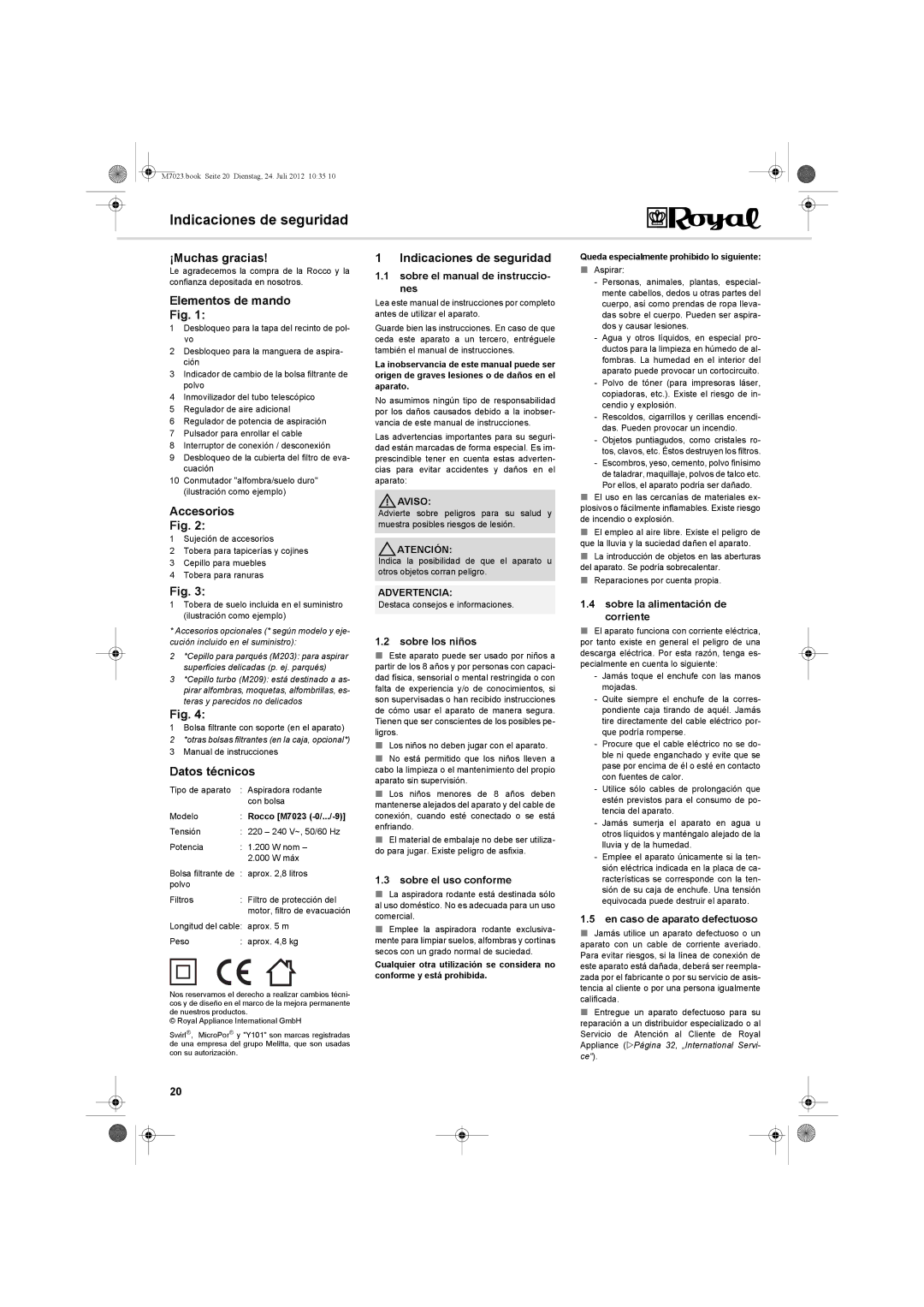 Dirt Devil V101 manual Indicaciones de seguridad 