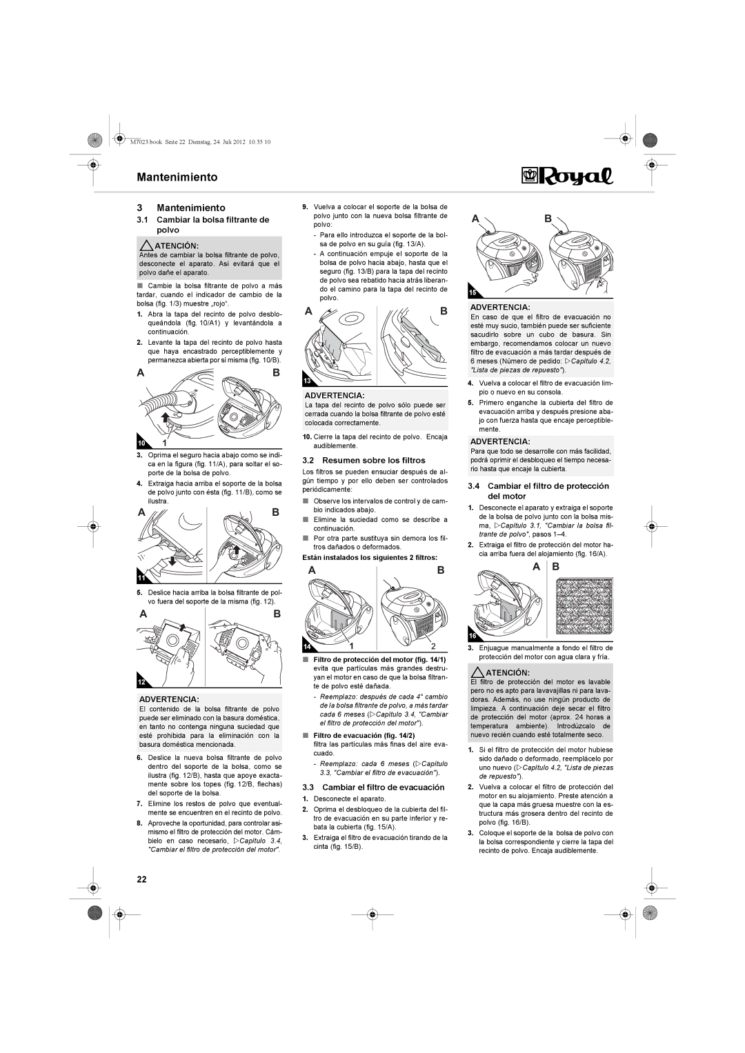 Dirt Devil V101 manual Mantenimiento 