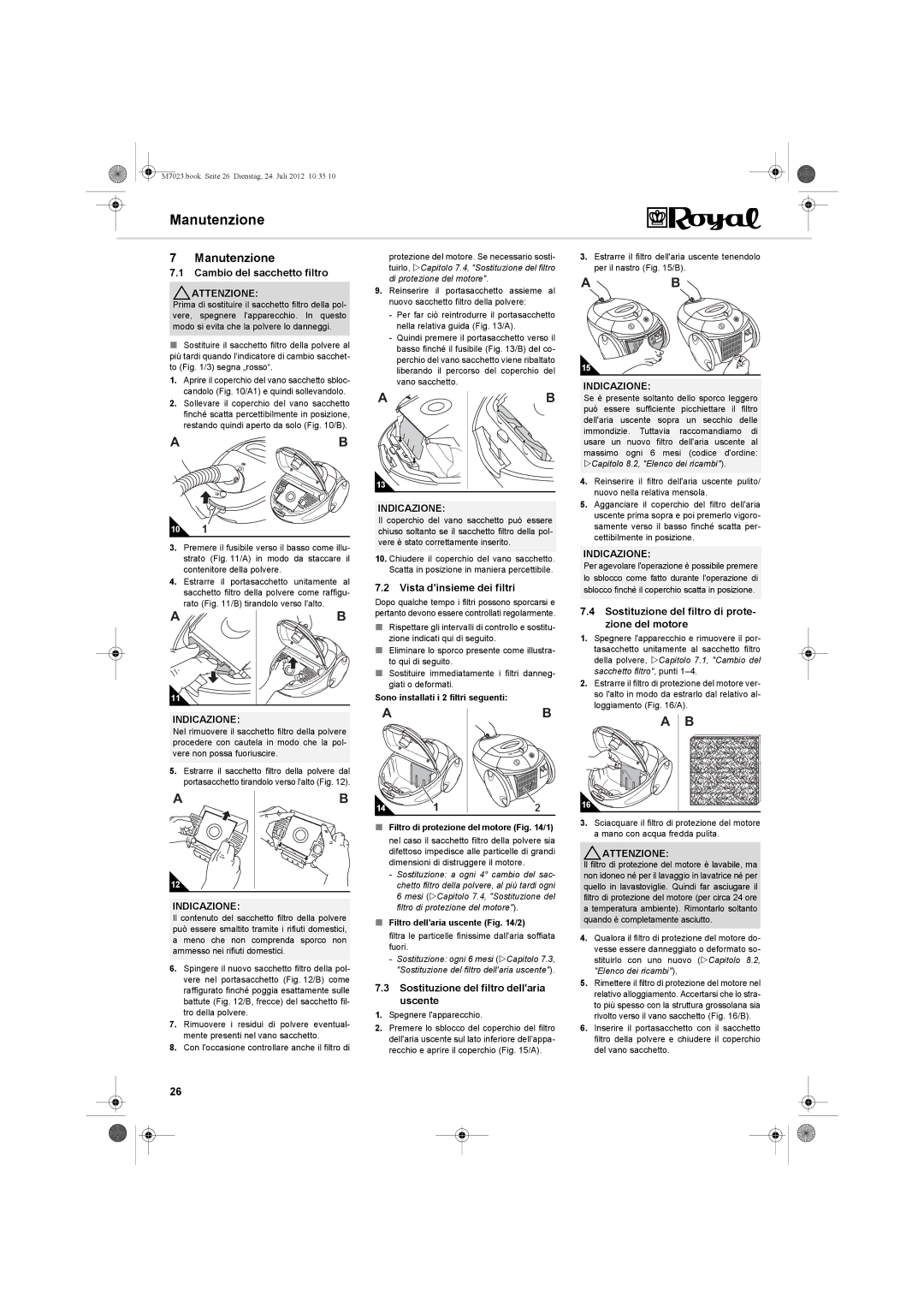 Dirt Devil V101 manual Manutenzione 