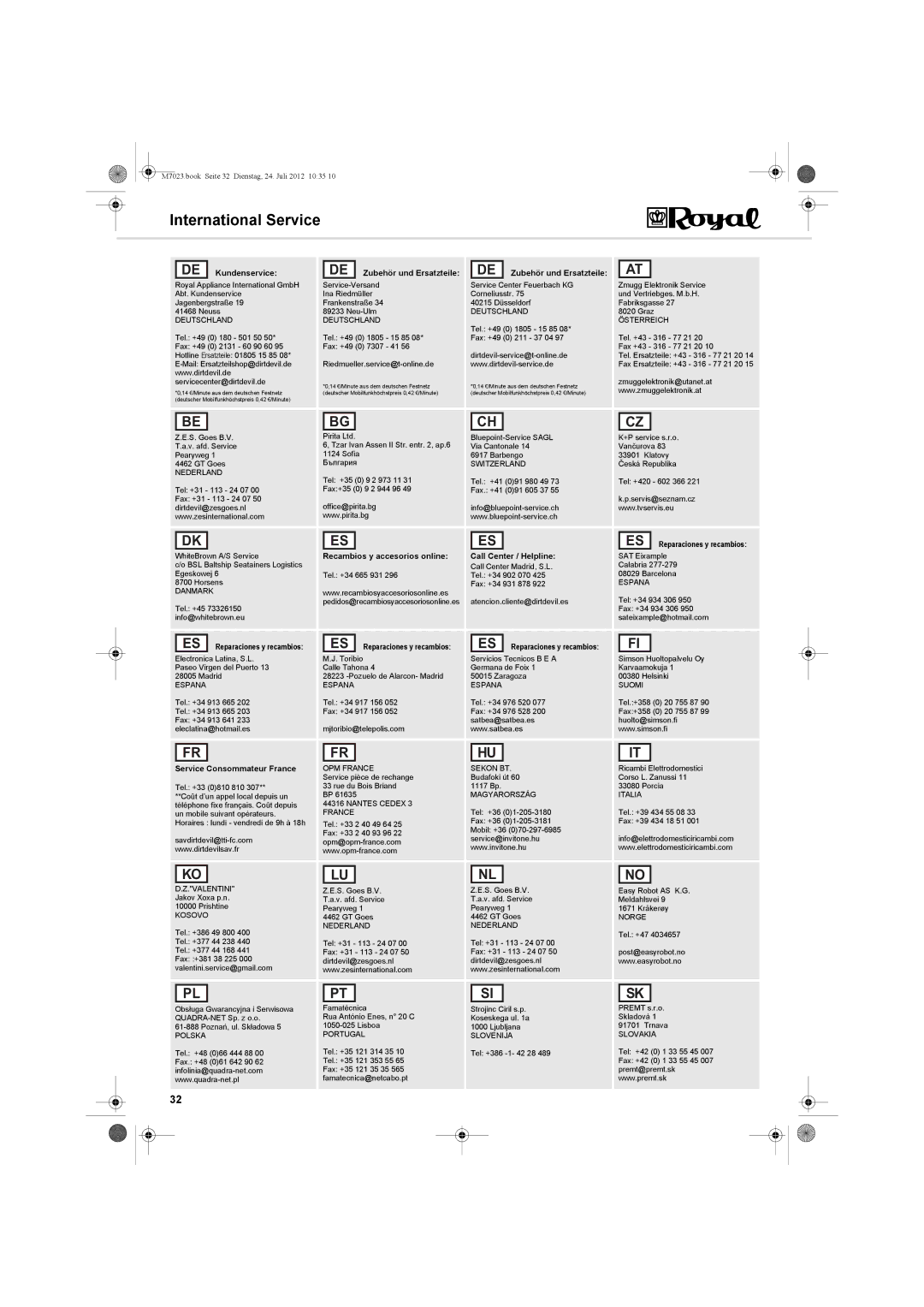 Dirt Devil V101 manual International Service 