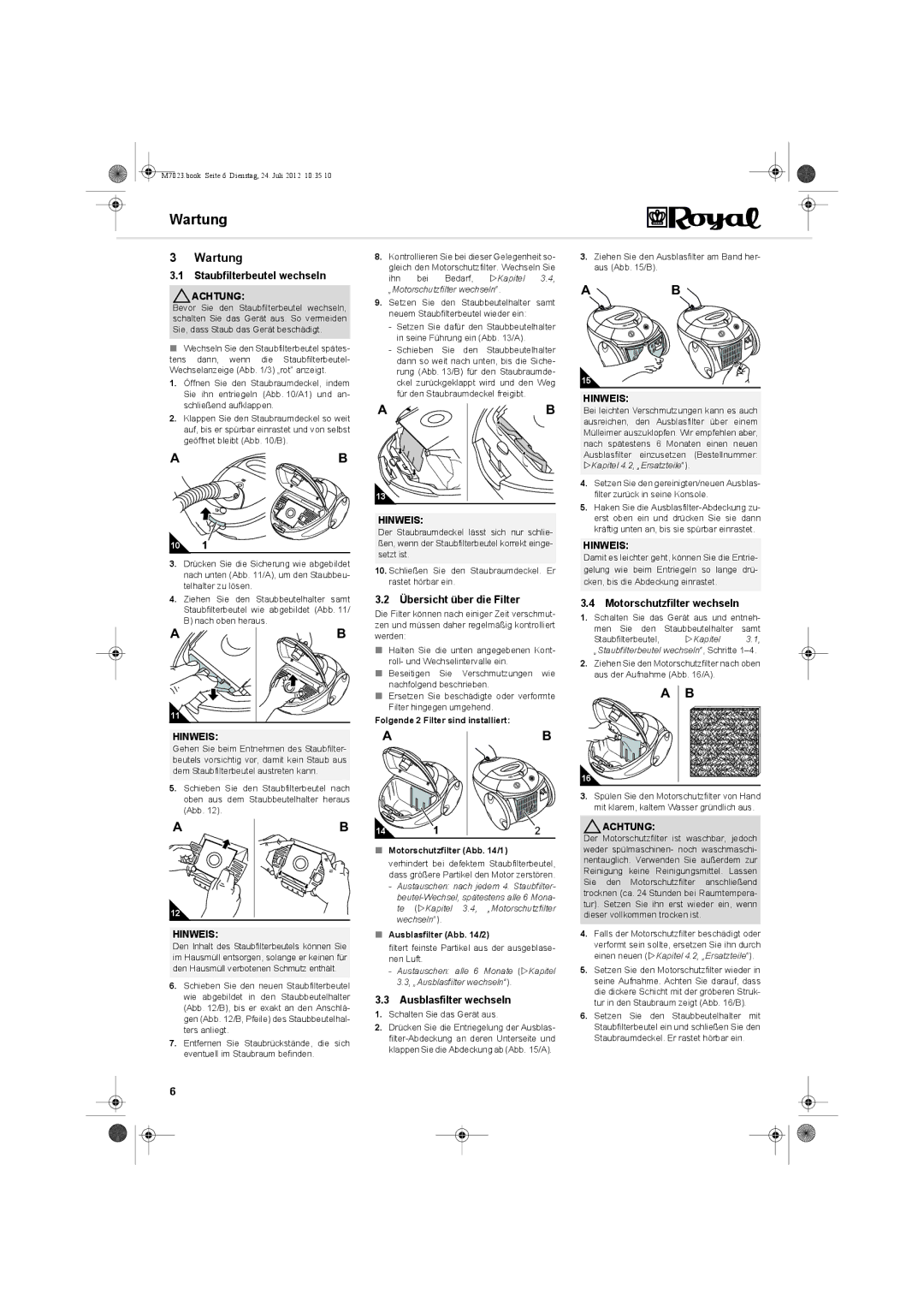 Dirt Devil V101 manual Wartung 