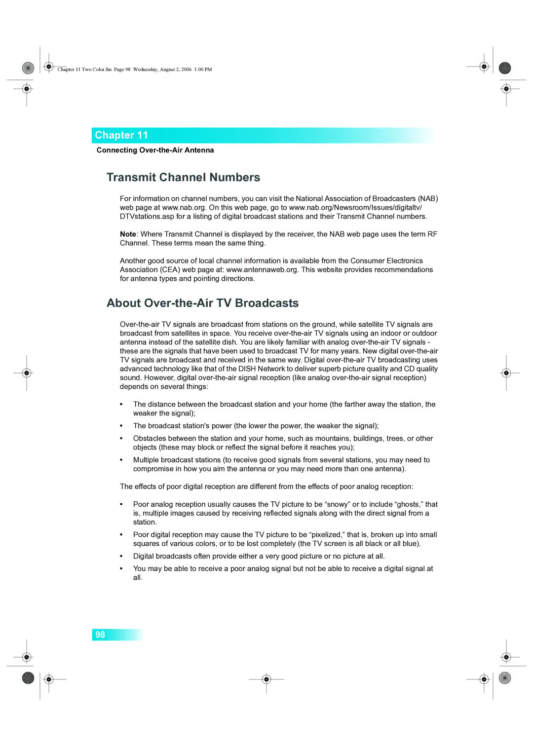 Dish Network 222 manual Transmit Channel Numbers About Over-the-Air TV Broadcasts 